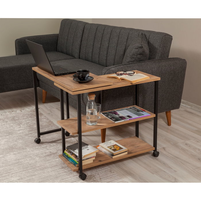 Hanah Home Mesa Auxiliar Industrial Tablero Melamina Pino Atlántico y Negro 70x63x76 cm